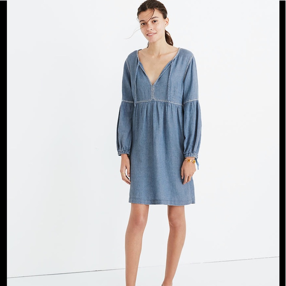 Madewell Indigo Peasant Dress Blue Denim Chambray